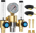 BETOOLL Dual Output Argon Regulator - MIG/TIG Flow Meter Gas Gauge with 2PCS 6.6 Feet Hoses, 0-60 SCFH, 0-4500 PSI, CGA580 Inlet Connection for Argon/CO2