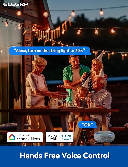 ELEGRP PQR11 Outdoor Smart Dimmer Plug Waterproof IP66, Smart WiFi Plug Compatible with Alexa & Google Assistant, Outdoor Dimmer for String Lights, No Hub Required, UL Certified, 1 Pack, Black