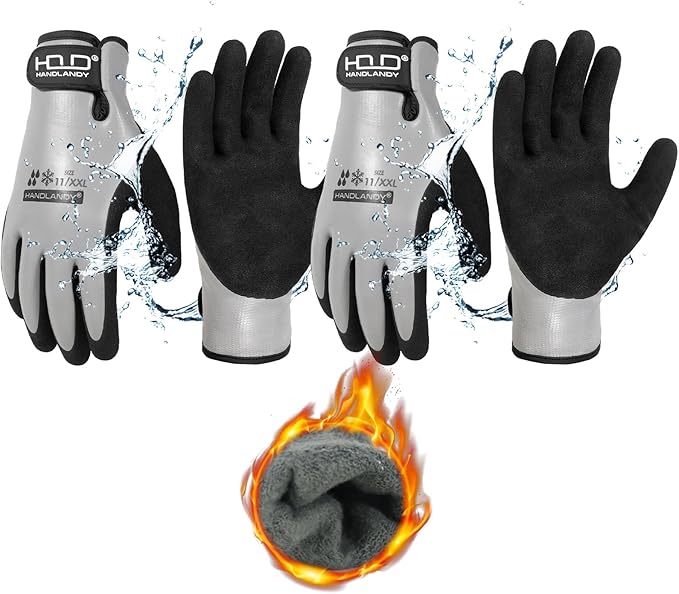 AIGEVTURE Waterproof Winter Work Gloves,Cold Weather Insulated Work Gloves Thermal Liner Superior Grip Latex Coating Warm for Outdoor XX Large