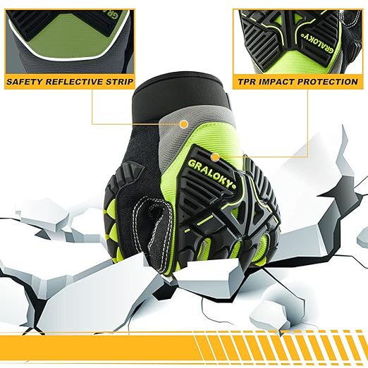 Safety Work Gloves Men Women, TPR Impact Gloves for Men Women, Anti-Vibration Gloves, Touch Screen Heavy Duty Work Glove for Gardening Construction Mechanic, Leather Tactical Glove,X-Large