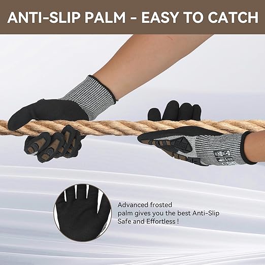 Safety Work Gloves, Impact Gloves for Men Women, Cut Resistant Non-Slip Heavy Duty Gloves with Nitrile Grip, Touch Screen Glove with Impact Protection for Mechanic Construction, X-Large, Brown