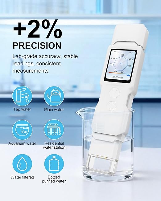 9-in-1 Smart Water Tester with APP Monitoring, Digital Water Test Kit for Turbidity, TDS, EC, Temp, Salt, GH, TOC, COD & UV275, Professional Water Tester for Drinking Water, Well, Tap & Outdoor.