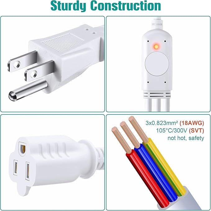 Feekoon 3 Plug 120V Heat Cable Controller, Outdoor Thermostat Controlled Extension Cord, Turns on Below 32°F, Off Above 50°F for Coop Heaters Deicers Water Pipe Heating Tapes, Energy Saving
