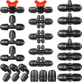 JAYEE Drip Irrigation Fittings Kit for 1/2 Inch Tubing, 22 Pcs Drip Line Parts Locked Nut for Sprinkler System - 3 Tee, 3 Coupling, 3 Elbow, 3 End Closure Plug, 2 Switch Valve, 8 Reducing Connectors