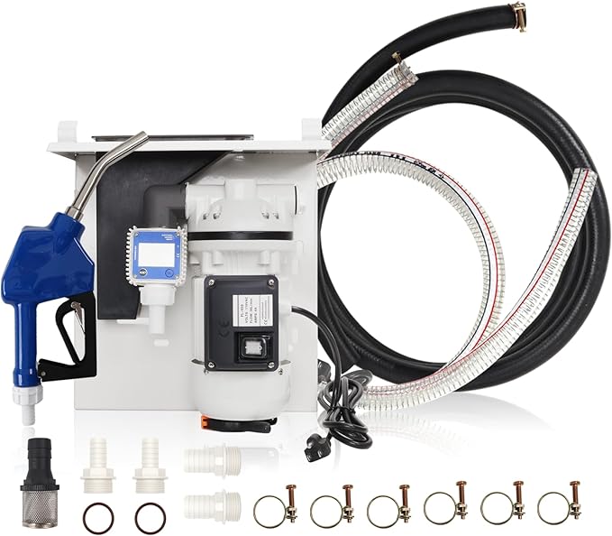 DEF Pump Kit - 110 Volt Diesel Exhaust Fluid System With Totes, Drums, and Wall Mounts, Flow Meter, Coupler, SS Auto Nozzle, 20' Hose