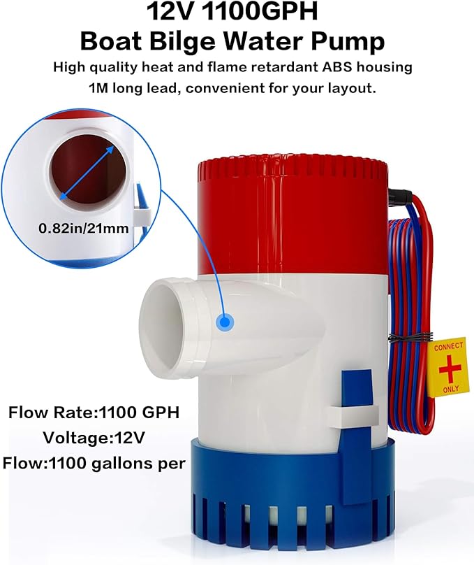 1100 GPH Boat Bilge Pump 12V with Automatic Boat Pump Float Switch Marine Bilge Water Pump High-Flow Fully Bilge Pumps for Boats, Yachts