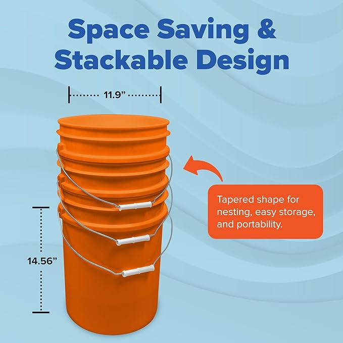 ePackageSupply 5 Gallon Bucket - Food Grade Bucket, Metal Handle Grip, BPA-Free, Heavy-Duty 90 Mil HDPE Plastic Pail, Stackable Utility Container, Made in USA, Lid Not Included, Orange, 6 Packs