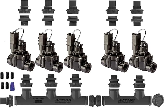 SPW Rain Bird Premium Valve Manifold System 100DVF with Flow Control - Heavy Duty Action Machining Parts - 3/4' or 1' Slip (5 Zone)
