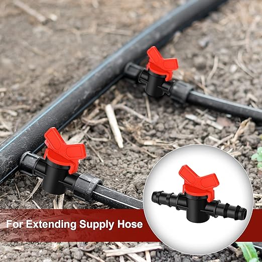 34 Pieces Drip Irrigation Fitting Kit 1/2 Inch Tubing Set, 2 Switch, 8 Tee, 8 Coupling, 8 Elbow and 8 End Cap Plastic Plug, Drip Irrigation Barbed Connector for Compatible Drip or Sprinkler System