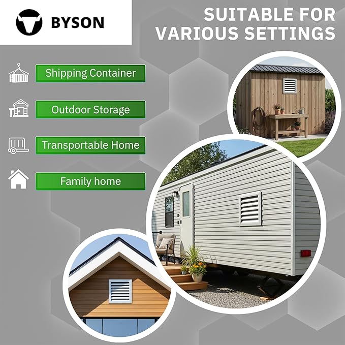 Byson 8"x 8" Aluminum Gable Vent - MaxShield Series Anodized Louvered Vent - Weatherproof Louver Air Vent Grille with Steel Mesh - HVAC, Attic, Container and Shed Vent