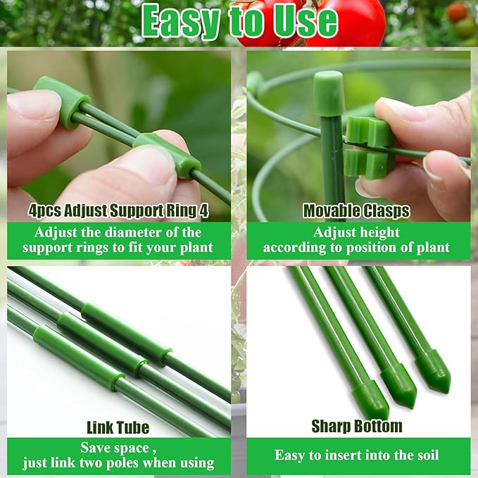 Legigo 36 Inch 6 Pack Plant Support Cages Tomato Cage for Garden with 10 Plant Clips- Plant Cages Adjustable Rings, Tomato Plant Support Stakes Trellis for Pots, Peppers, Cucumbers and Flowers