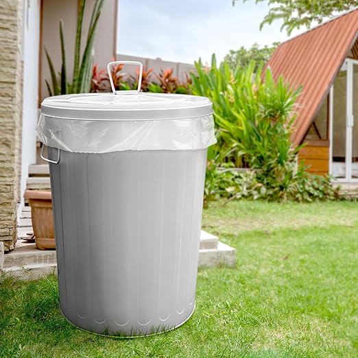 Plexon 20 Gallon Metal Trash Can with Lid Outdoor Large Trash Bin Steel Garbage Can for Garage Patio Farmhouse Bucket Bird Seed Storage Can Heavy Duty Round Container, Gray 6 Pack