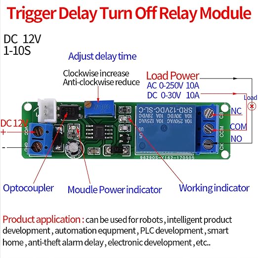Dc 12v Timer Switch, Time Delay Relay, 1~10sec for Timer Operating Equipment Robots
