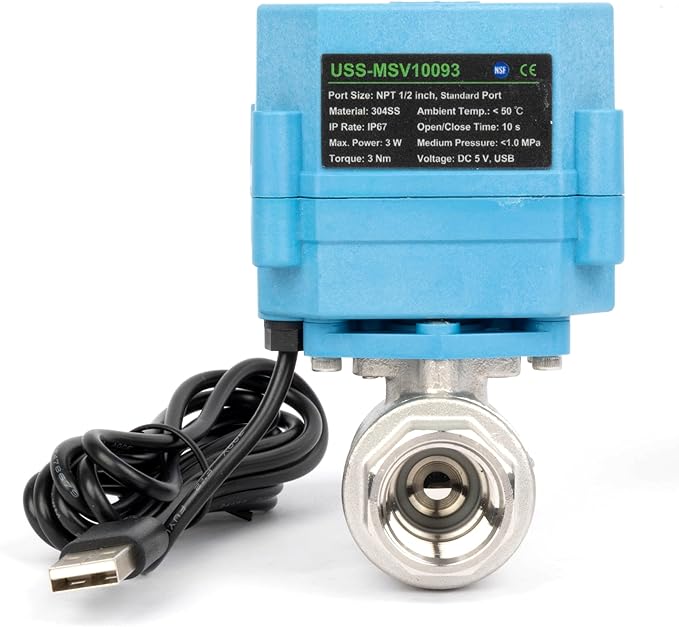 U.S. Solid WiFi Smart Motorized Ball Valve 1/2 inch NPT for Water Control, Irrigation, 2 Way 304SS Electric Valve, USB Powered, Status Indicator, Flow Direction, Remote On/Off Control, NSF Certified