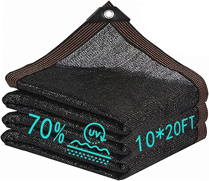 Shade Cloth，70% Garden Sun Shade Cloth Mesh Tarp，10 x 20 FT Black Sun Shade Net, pergola Shade Cover with Grommets，for Outdoor Sun Shade Cover，Plant Cover Patio Canopy ，Greenhouse