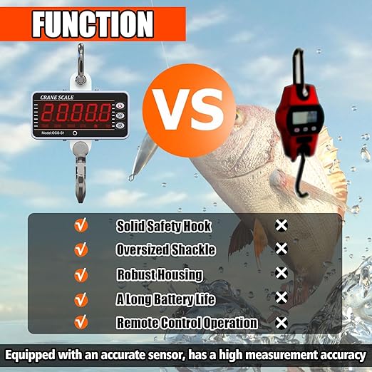 YATOINTO 1000kg/2000lb Digital Crane Scale - Heavy-Duty Industrial Hanging Scale With Remote Control, Smart Type LED Display, CE Certified Electronic Weighing (Silver)