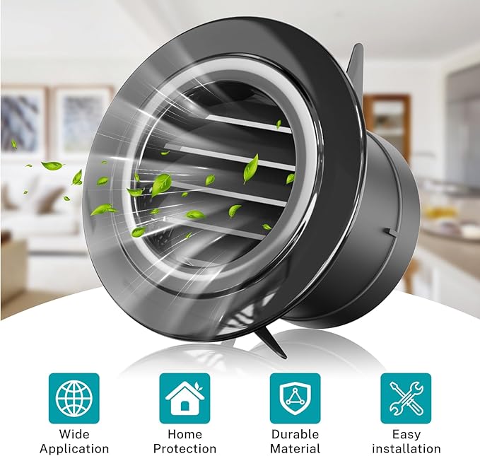 HG Power 3 Inch Vent Cover, ABS Plastic Soffit Vent with Screen Mesh, Black Exterior Vent covers for Exhaust Fan, Bathroom, Kitchen, Garage Durable Exterior/Indoor Use