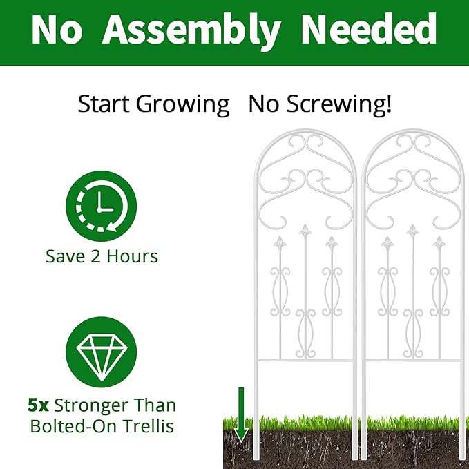 AMAGABELI GARDEN & HOME 2 Pack 60” x 18” Garden Trellis for Climbing Plants Outdoor Trellis for Climbing Roses Plant Trellis Vegetables and Flower Vine White Trellis for Ivy Cucumbers