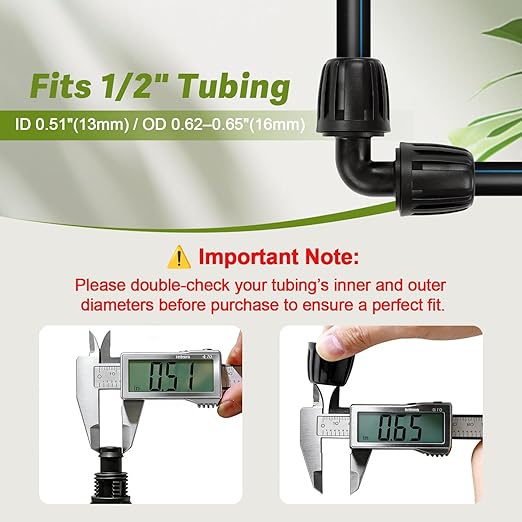 12 Pack 1/2 Inch Drip Irrigation Elbow Fittings (1/2" ID x 0.6-0.65" OD), 1/2'' Dripline Barbed Elbow Connectors with Anti-Drop Lock Nuts for Garden Lawn Irrigation System Connection