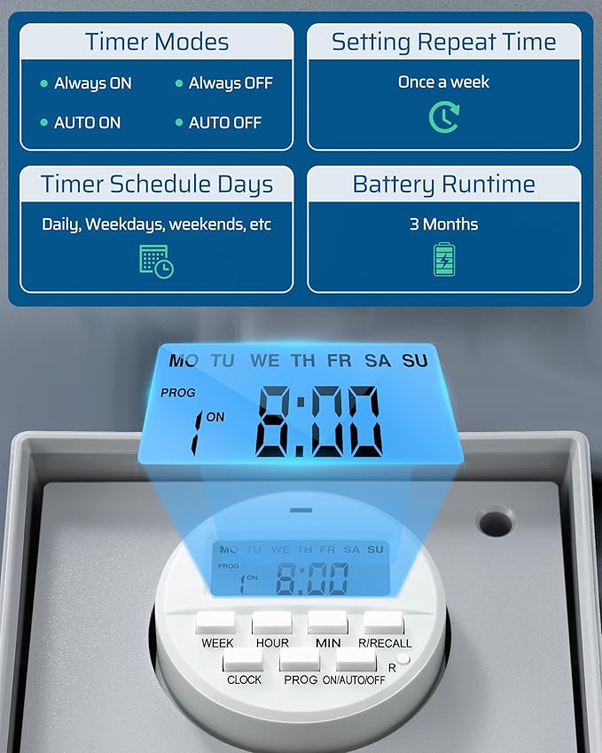 DEWENWILS Pool Pump Timer, Outdoor Digital Timer Box with Transparent Case, 2HP 40A 120-277 VAC, 7-Day 20 ON/Off Programmable Timer Switch for Water Heater, Pool Pump, SPA, Motor, ETL Listed