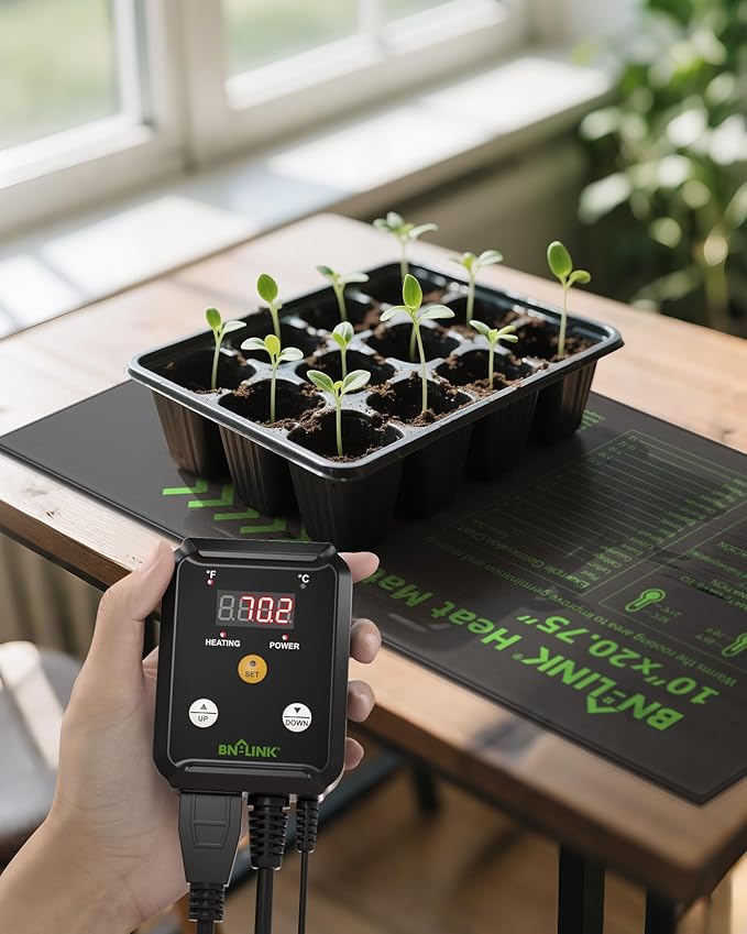 BN-LINK Seedling Heat Mat with Thermostat Controller Combo Set, 10" x 20.75" Plant Heating Mat for Seed Starting with Temperature Control for Indoor Growing, Plants Germination, ETL Listed