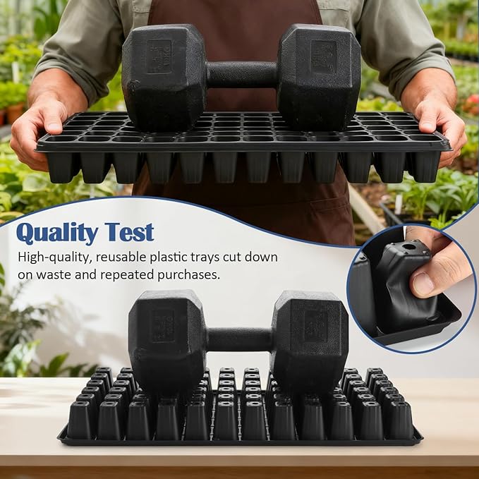 RooTrimmer 50-Pack 72 Cell Seedling Trays, Heavy-Duty Deep Plug Trays for 1020 Flats, Reusable Seed Starter Trays for Germination & Seed Starting (21.25"×11", 2.36" Height)