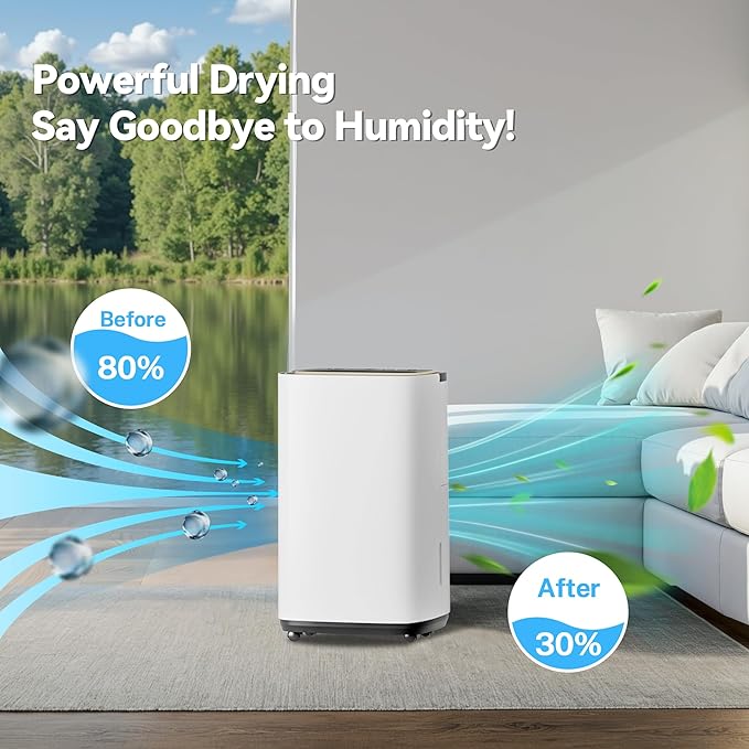 5000 Sq.Ft Dehumidifier, 52PT/24H Dehumidifiers with Drain Hose for Basement, Large Compressor Dehumidifier for Basement/Laundry/Bedroom/Office, Dehu/Dry/Air Mode, Humidity Display/Timer/Child Lock