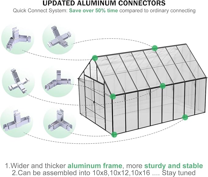 CDCASA 10x20 FT Greenhouse for Outdoors, Large Easy Assembly Polycarbonate Greenhouse Thicker Aluminum Greenhouses w/4 Vents Windows, Swing Door, Ouside Walk-in Green House for Backyard,Garden