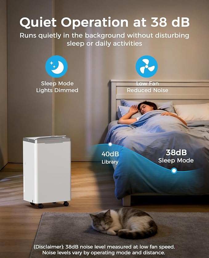 34 Pints/Day Dehumidifier for Basement, 2500 Sq. Ft Dehumidifiers for Home with Drain Hose, 38dB Quiet Dehumidifier for Bedroom Bathroom, 24HR Timer, 3-Color Indicator, Auto Defrost, Child Lock