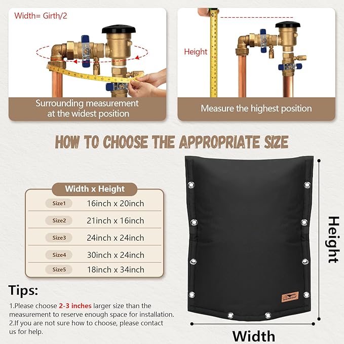 Backflow Preventer Insulation Cover - 3 Way Opening Pipe Insulation Cover for Irrigation Valve, Sprinkler Cover for Outside - Winter Freeze Protection Backflow Cover - 21" W x 16" H, Black