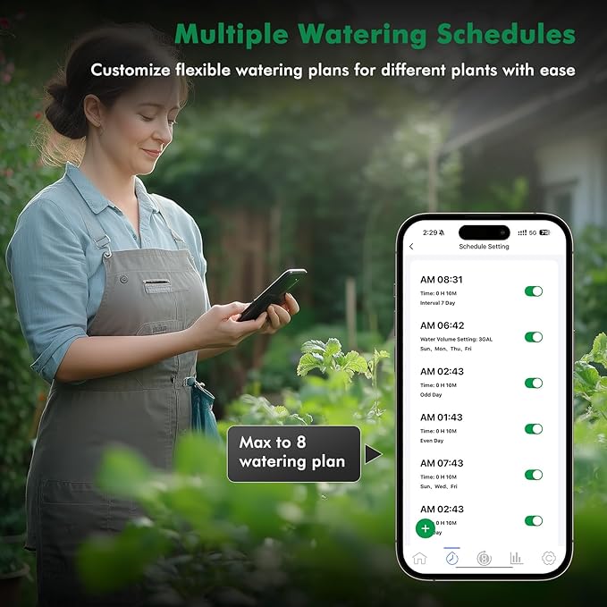 RESTMO Brass Inlet & Outlet Smart Sprinkler Hose Timer with Flow Meter, Water Timer for Garden Hose with APP Remote Control (2.4GHz WiFi Connection), Automatic Drip Irrigation System for Lawn, Yard