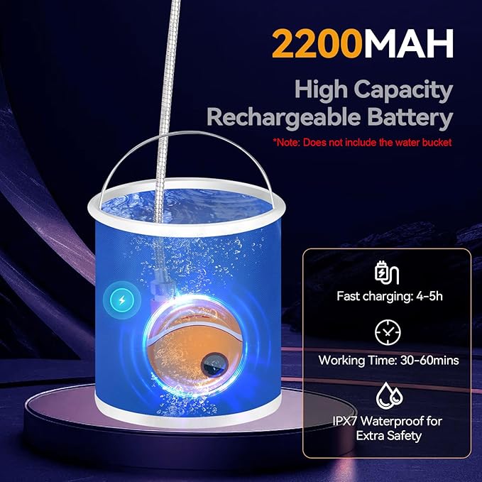 Portable Shower- Lightweight Handheld Sprayer, Rechargeable Water Pump, Durable Waterproof Design, LED Smart Control Panel | Backyard Garden, Camping Tent, Road Trip Adventures, Outdoor Cleaning