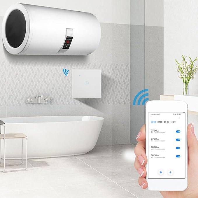 Smart 40A Water Heater Control Switch with Touch Panel Voice and App Control Compatible with System Timing Function ABS 94-V0 Fireproof Glass Panel for Home Automation (white)