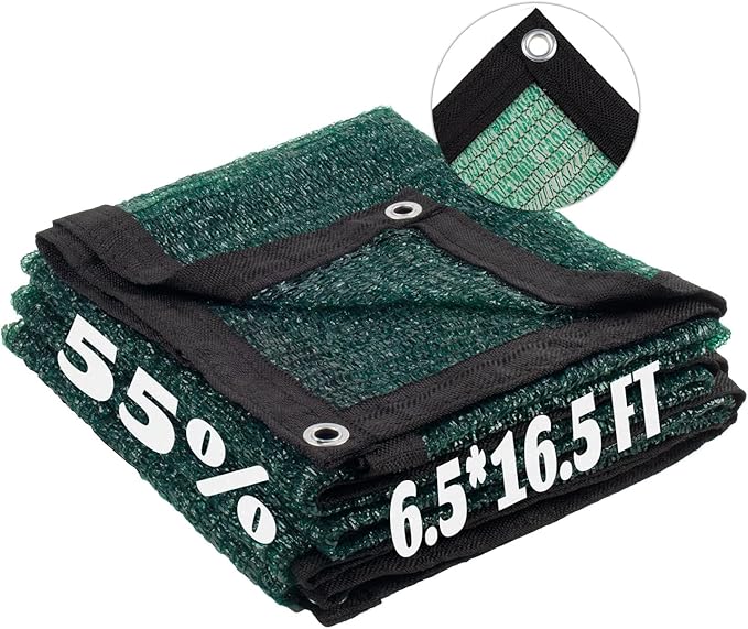 LOVE STORY 6.5x16.5FT 55% Dark Green Shade Cloth Sun Shade Net with Grommets Sunblock Net Mesh Tarp for Garden,Plants Cover,Greenhouse and Patio