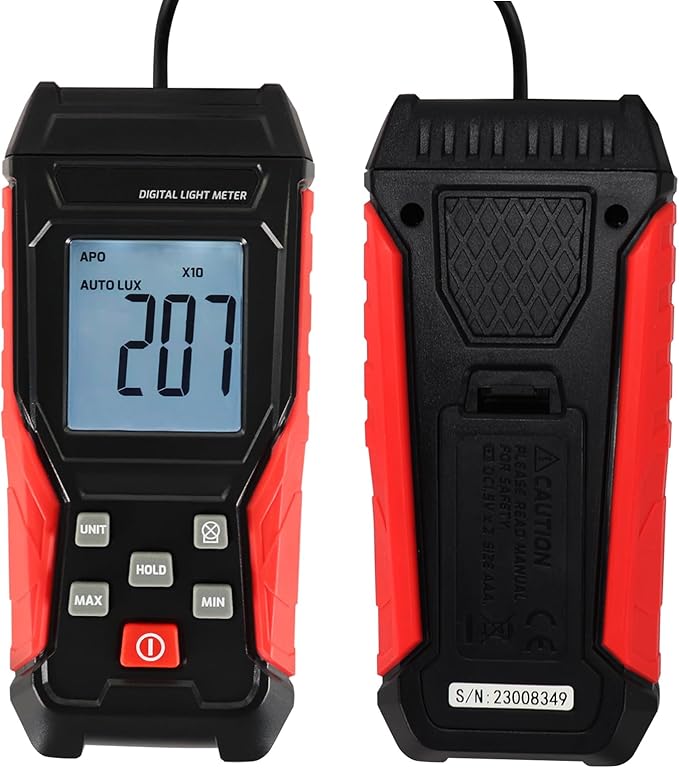 Digital Lux Meter Light Meter Illuminance Meter 200000LUX Wide Measurement Range Lux Meter with Auto Select, Max/Min Reading, LUX/FC Options Photometer Light Measurement Tool for indoor Outdoor Plants
