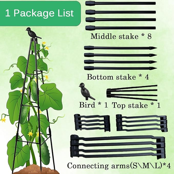 Garden Trellis,Plant Support for Climbing Plants, 1 Pack Plant Trellis Support for Climbing Vine, 63" Plant Support Tower Cages Plastic Coated Metal Pipe Supports for Outdoor Indoor, Tomato cage