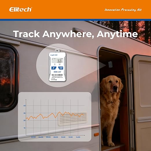 Elitech GPS Remote Cellular Temperature Humidity Monitor Data Logger Sensor, Power Outage Light Shock Alarm, App/Email/Text Alerts, for Vacation Home, RV, Pet Safety, 2-Year Subscription Included