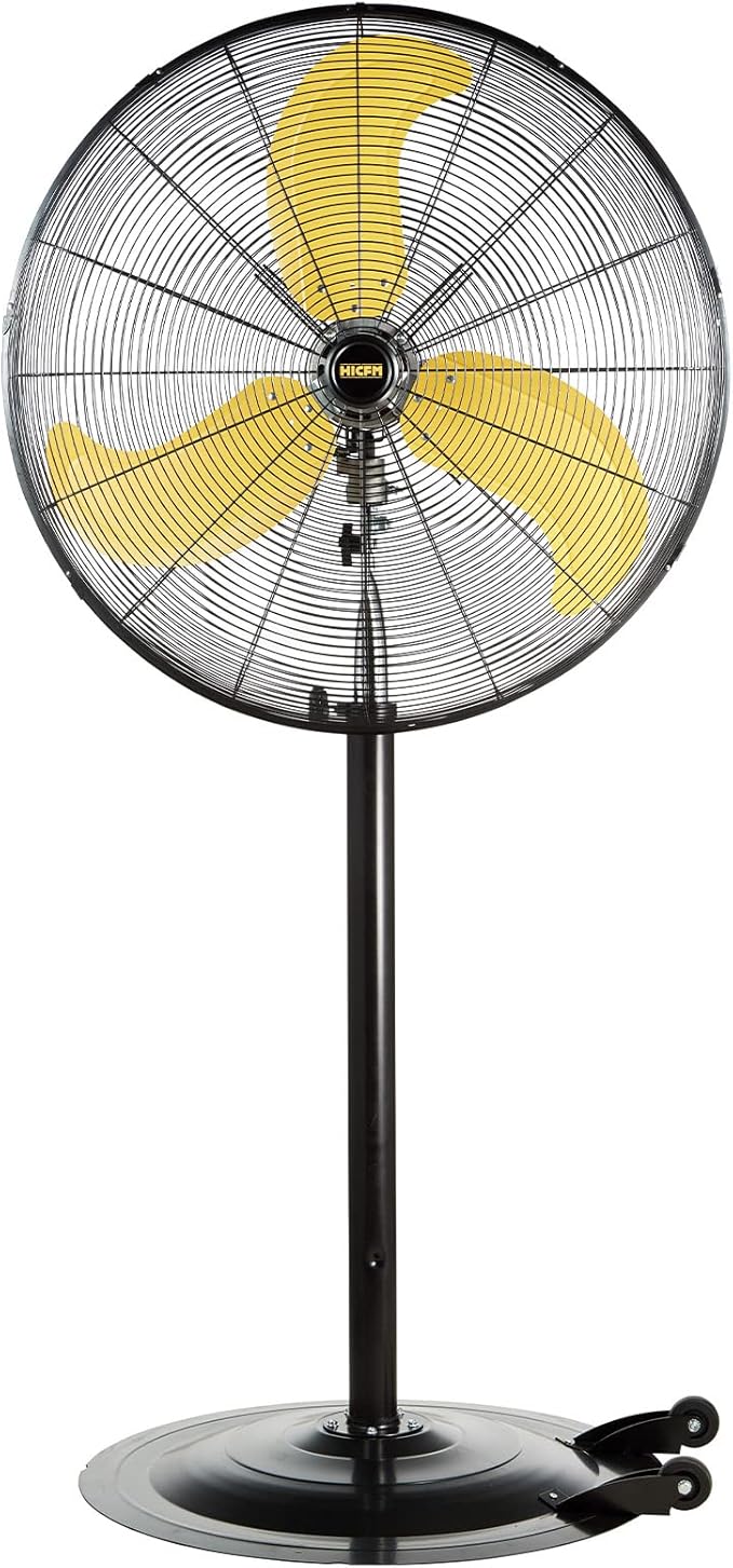 HiCFM 8300 CFM 30 inch Heavy Duty High Velocity Pedestal Oscillating Fan with Powerful 1/3 HP Motor, Ball Bearing, 9 Feet Cord & Turbo Yellow Blade - UL Listed