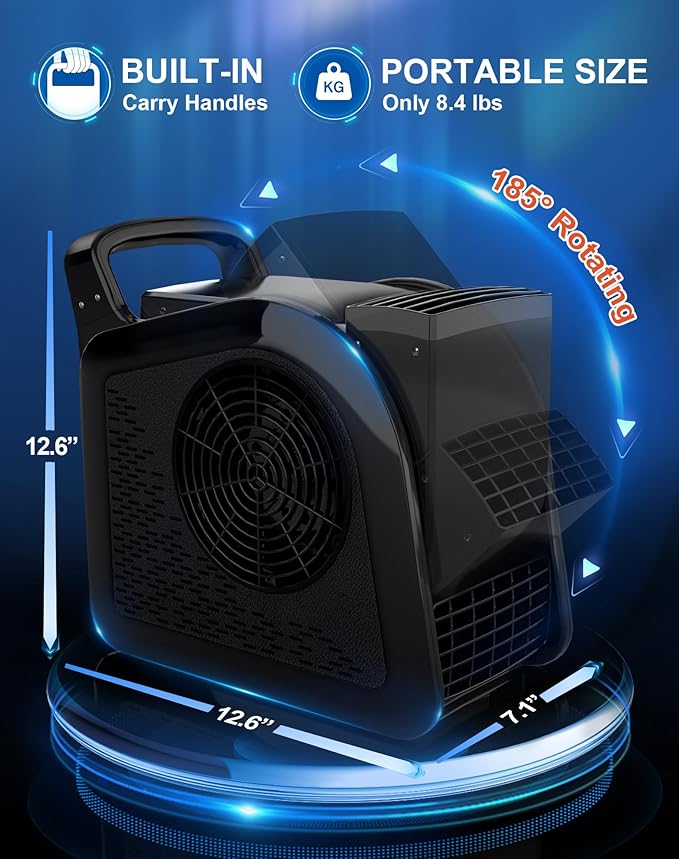 Air Mover Blower Fan - High Velocity Utility Fan for Drying, Cooling, Ventilating and Exhausting, Pivoting Floor Fans with 3 Speeds for Home Use and Job Site, 2 Outlets, 355CFM, Black