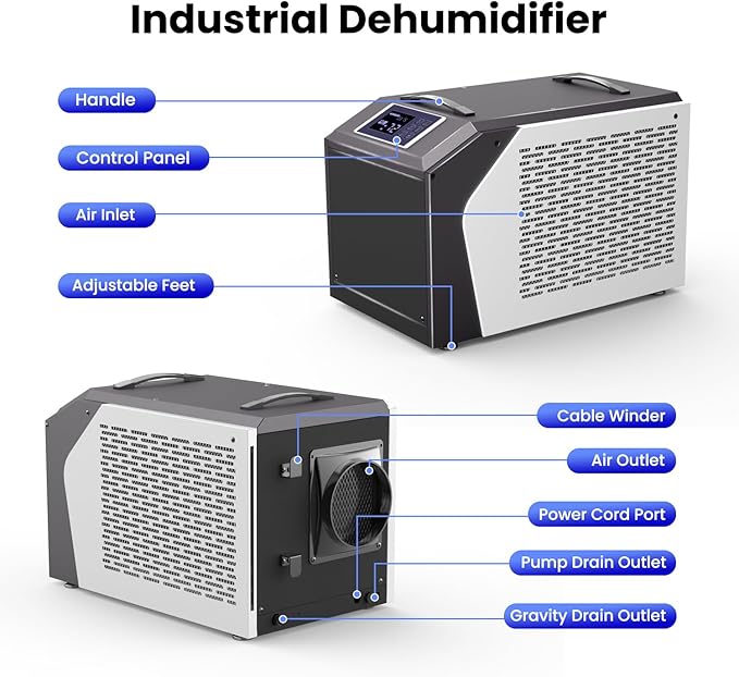 Industrial Commercial Dehumidifier with Pump, Crawl Space Dehumidifier with 180 Pints, Drain Hose, Smart LED Dehumidifier Display for Basement, Garage, Home, Cover Up to 8000Sq Ft