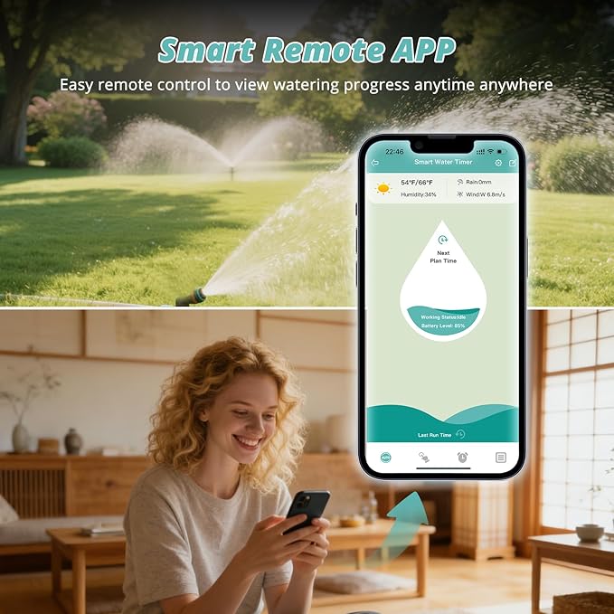 QUOBAS Smart WiFi Water Timer for Garden Hose, 2 Zone Brass Sprinkler Timer with App Control & Rain Delay/Auto/Manual 3 Modes for Drip Irrigation, Pool & Lawn, Battery Powered, 2.4GHz WiFi Only