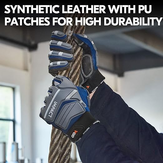 Vgo... Safety Work Gloves - Mechanics, Impact & Anti-Vibration - Rigger & Heavy Duty (M, Blue, SL9792IP)