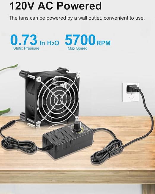 GDSTIME 80mm x 38mm Small Computer Fan with AC Plug, 120V 110V AC Powered Variable Speed Controller for DIY Cooling Ventilation Exhaust Projects