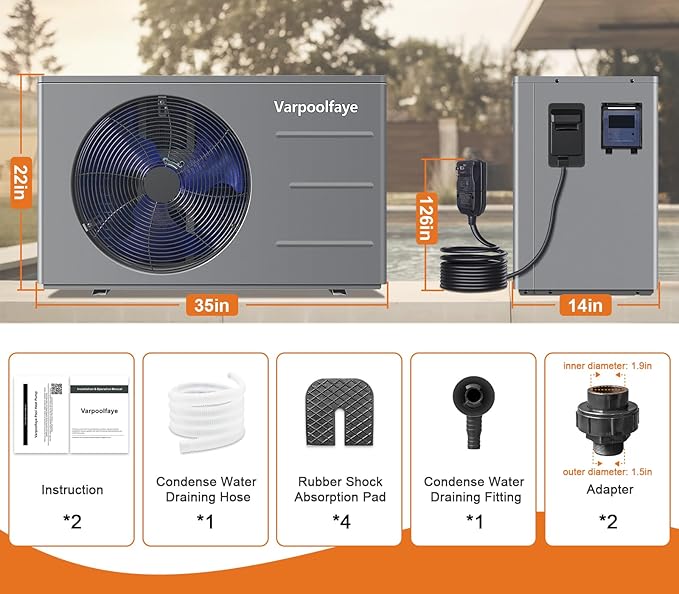 30000 BTU Swimming Pool Heat Pump Pool Heater Above Ground 8000 Gallon Heating Cooling Electric Pool Heater for Inground Pool WiFi Control Schedule 120V