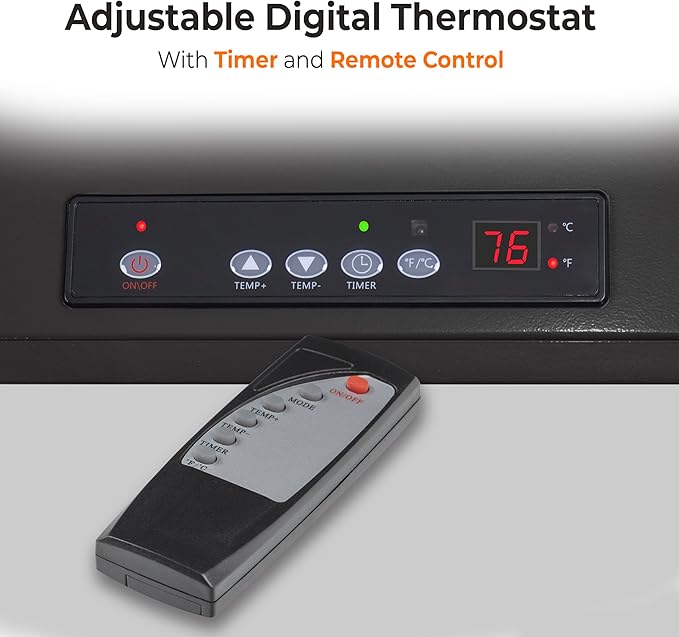Comfort Zone 10,00W Hard-Wired Garage Heater – Industrial & Commercial Ceiling Mount, 240V Fan-Forced Heater with Remote, Digital Thermostat, Timer, 2 Heat Settings, Overheat Protection, Black