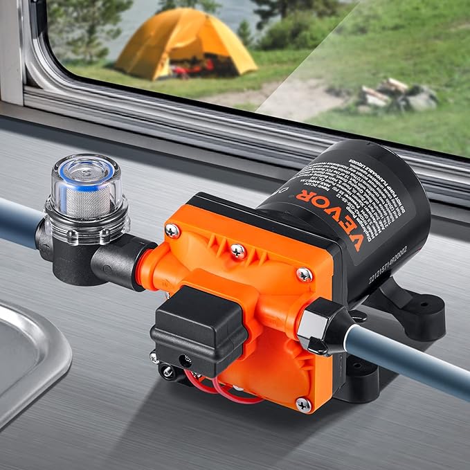 VEVOR 12V Diaphragm Pump, 3.5 GPM Flow, Self Priming Water Pump with Pressure Switch, 40-80 PSI Adjustable, Overload Protection, Sealing Tape, 1/2" MNPT, for RV Boat Agricultural and Garden Irrigation