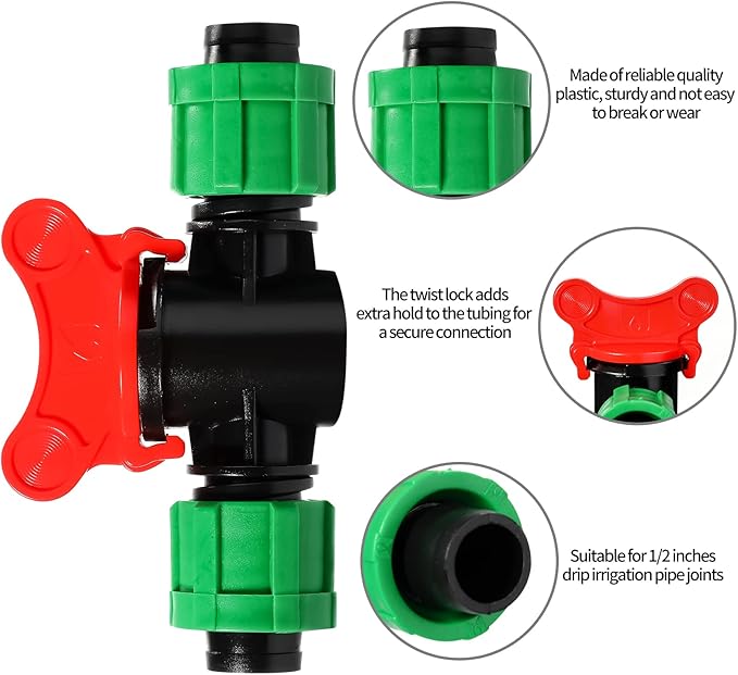 Tondiamo Drip Irrigation Shut off Valve 1/2 Inch Universal Drip Irrigation Tubing Coupling Valve Connector Locking Fitting Compatible with 16 to 17 mm Drip Tape Tubing Sprinkler System (12 Pieces)