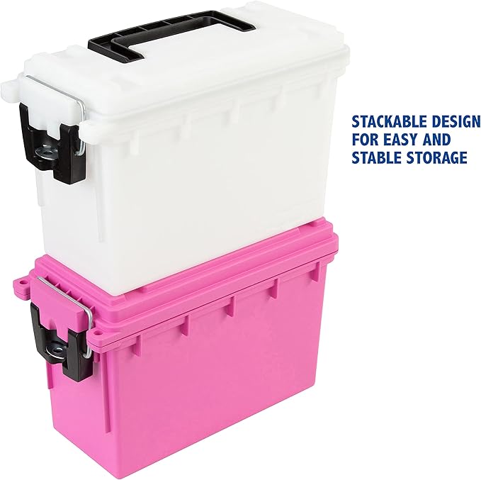 Sheffield 12634 Field Box, Pistol, Rifle, or Shotgun Ammo Storage Box, Tamper-Proof Locking Ammo Can, Water Resistant, Made in The U.S.A, Stackable, White