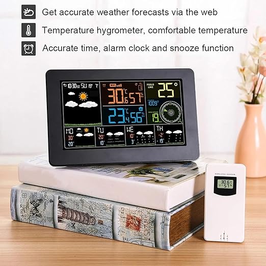 WiFi Weather Station Wireless Indoor Outdoor with Large Color Display, App Controlled Temperature Humidity Sensor, Smart Weather Forecast Alarm Clock