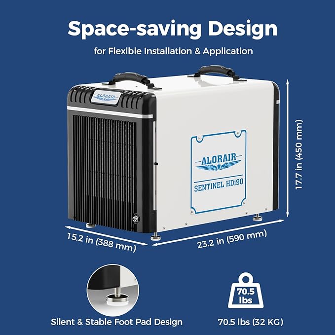 ALORAIR Wi-Fi Crawl Space Dehumidifier, 198 PPD Basement Dehumidifiers with Condensate Pump, Auto-Defrost, Rare Earth Alloy Tube Evaporator